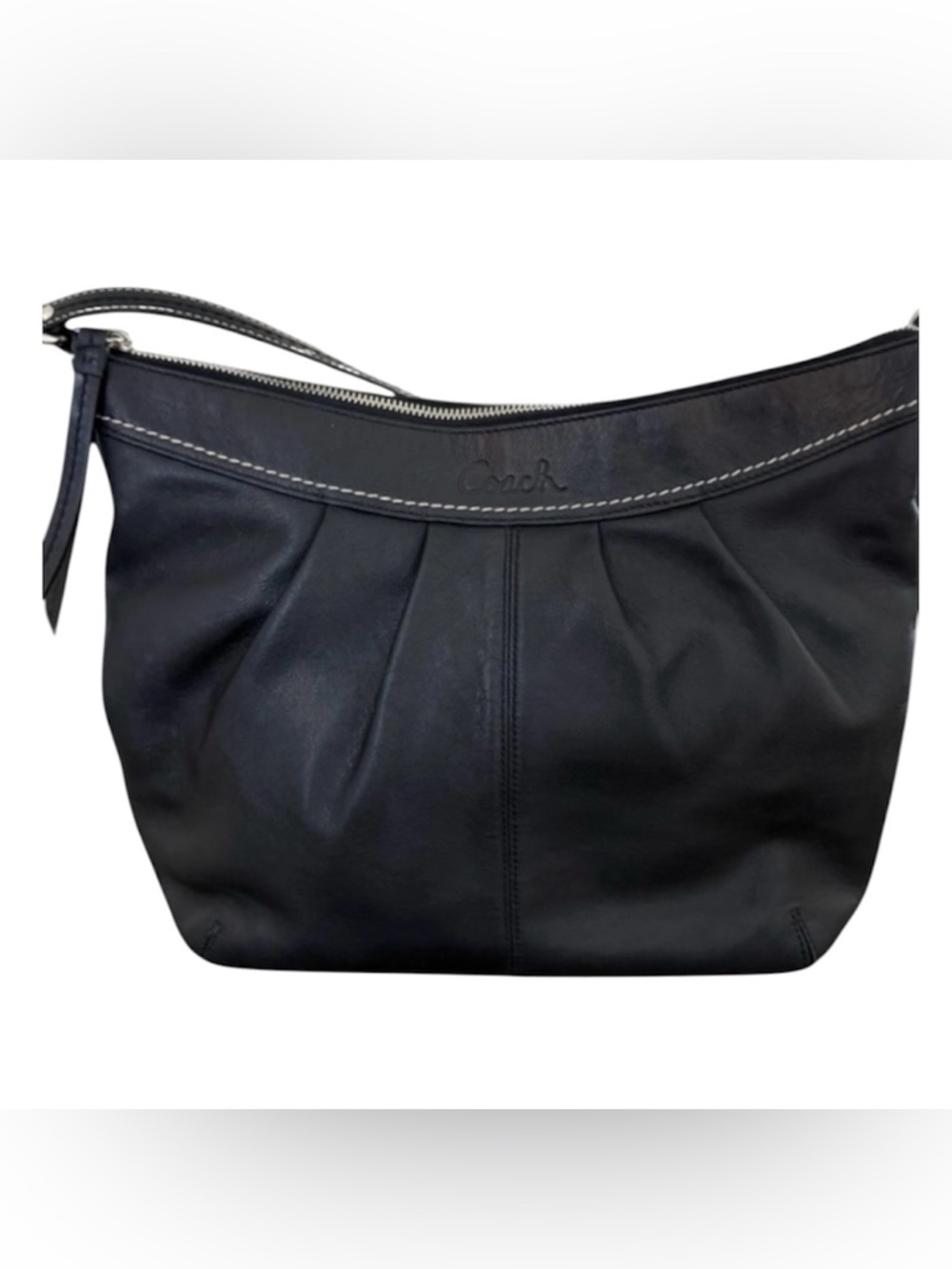 Vintage Coach Y2K leather pleated Boho black shoulder purse F13764